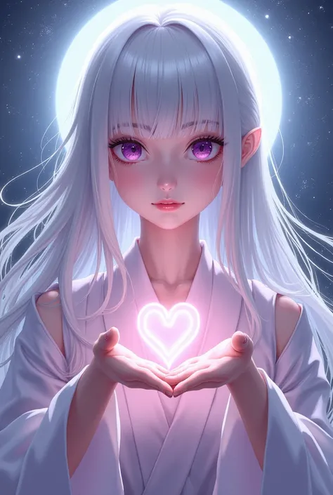 Beautiful shrine maiden with straight white hair
Solos, Good Luck Positive
The face is in front with White snake
glittery
長い髪,  direct your gaze,  purple eyes, heart above the hand 、手でハートを作る