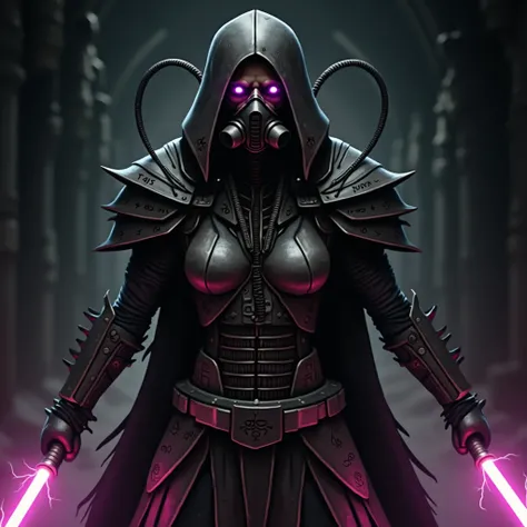 Darth Noctyss, the ultimate Sith Lady, looms within the shadowy depths of the ancient catacombs of Exegol, the oppressive air saturated with dark energy. Her frail, decaying form is held together by a grotesque mechanical exosuit—a desperate creation of Si...