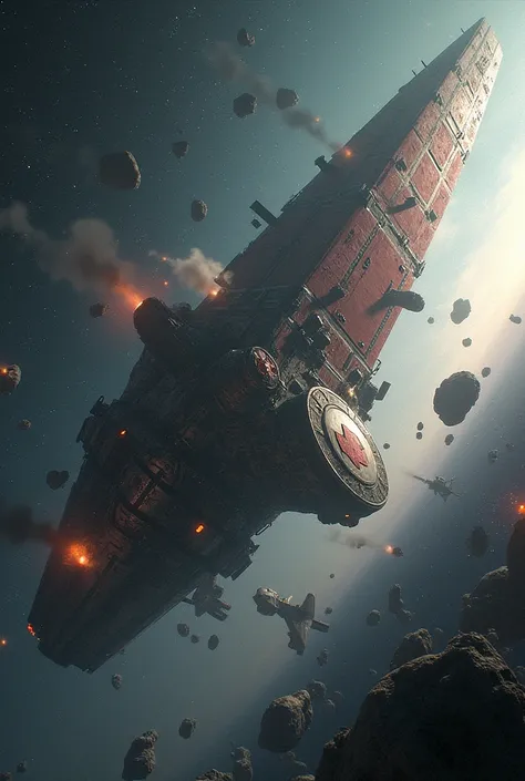 realistic image of "A deadly strike from the Galactic Empire hits a human medical ship, awakening Earths ancient warships from their long slumber. As the battle for survival intensifies, humanity’s last line of defense rises from the depths, ready to confr...