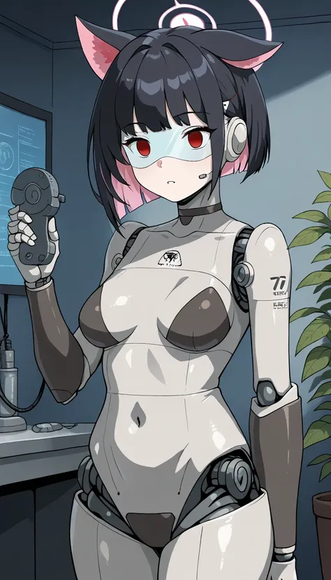 masterpiece, best quality, extremely detailed, (8K, 4K, Best Quality, hight resolution, 超A high resolution:1.1), ,8k portrait, Japaese android Girl,Plump , dark black leg cover,announcer,control panels,android,Droid,Mechanical Hand, Robot arms and legs, Bl...