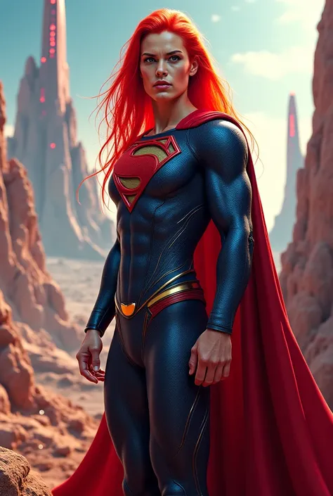 Create an image of of a red-haired Kryptonian 