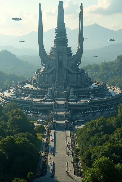 Borobudur 20100: A Futuristic Cityscape. Drone footage captures sci-fi vibes, advanced city structures, and futuristic visuals amidst the iconic temple