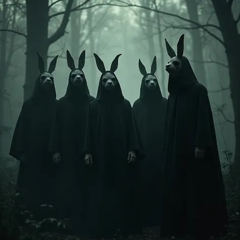  Sinister , weird,  dark,  milk, distortion, Granular, Film Grain,  victorian , Cultists, Hooded, weird, forest, Rabbit head mask