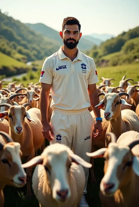 Virat Kohli surrounded by goat
