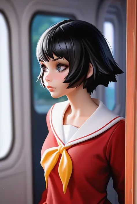 Picture of a girl in red and blue clothes looking out the window, Wojtek Fuss, Ross Tran 8k, cgsociety 8 k, cgsociety 8k, cgsociety 8k,  realistic anime 3D style, Artgerm 和 Atey Ghailan,  Ilya Kuvshinov . 4K,  Movie CG Club , cgsociety Inspiration