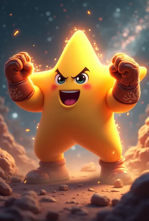 An animated Star in a battle with gloves 