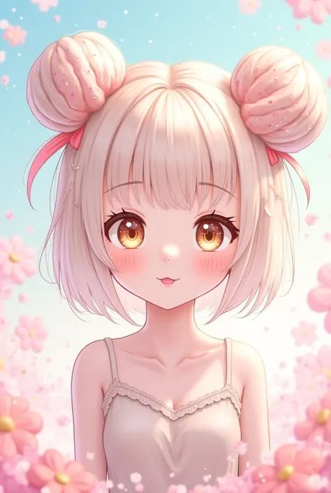 Create an anime character with light hair with donut bun