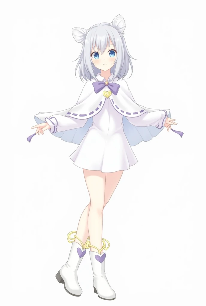 name: Sakura Taichi
Gender :  Girl
Age : 16
Title :  Guardian of Love 
Semi-long silver hair cut in layers layered fringe with tufts on the sides blue eyes with light blue dress :  short white skirt white shirt white cape with purple edges and a heart-shap...