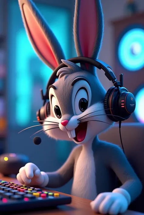 Bugs Bunny using a gamer headset