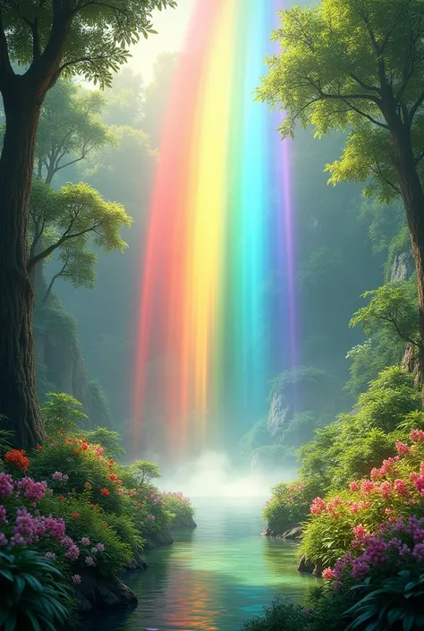 The descent of a rainbow in a garden