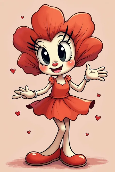 Fleur en cartoon dans le style de cuphead THEME ACID ,corps de la fleur Tige courbé qui danse, fesse en arrière pas trop prononce non plus, Bras en tige avec les mains en feuilles, yeux en amendes avec des cils ,écrire dans lœil de gauche M0, œil droit HA ...