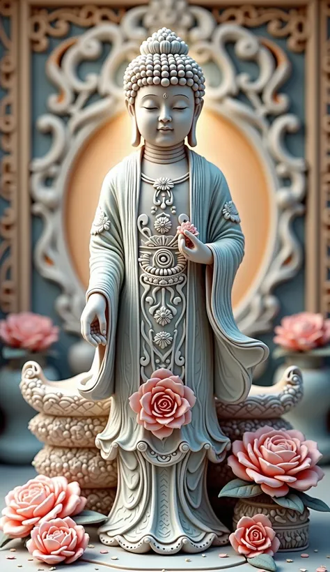 Blue and white porcelain,Ceramics，Amitabha Buddha，Like the whole body， Anaglyph， ARTWORK OF A ， Ornaments ，  high detail,3d，  chiaroscuro,  cinematic lighting, Divine Light,  cinematic lighting, Hyper HD,   high detail ,  top quality ,  high res,  textured...