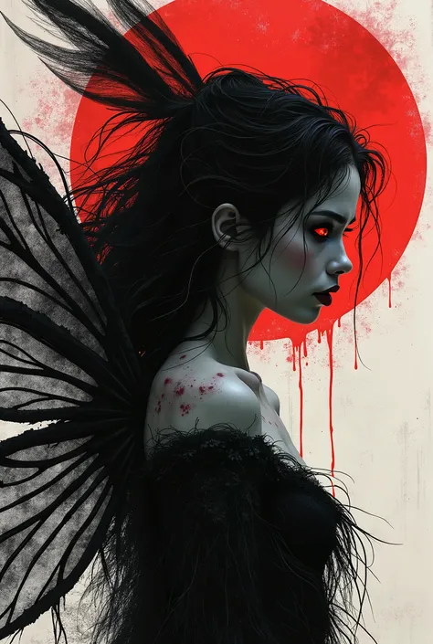 Iridescent ((angry fairies)),ominous fairys land,ominous places,pretty face,threatening landscape,Iryna Yermolova,Nicola Samori,alexey egorov,alina ivanchenko,steampunk,cheyenne, High contrast, minimalistic, colored black and grungy white, dramatic, graphi...