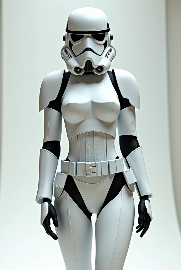 Sexy female stormtrooper (Star Wars), armored leotard, wearing helmet, white armor, no panties