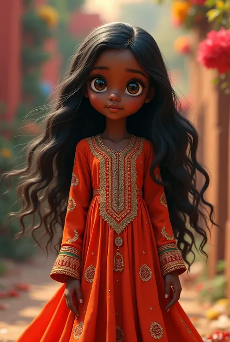 African girl with pakistani dress with long hair 