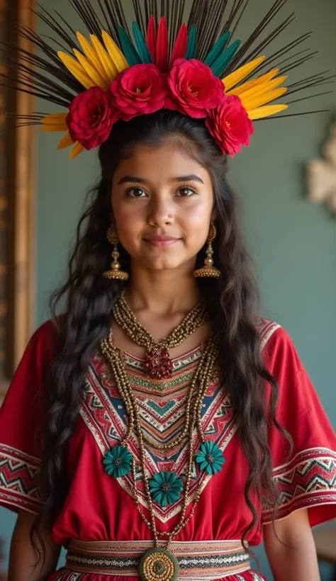 young lady in a Mexican aztec costume 