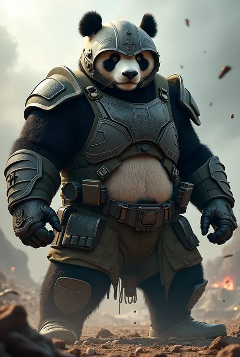 military panda with aggressive helmet 