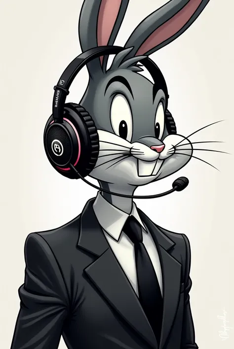 Bugs Bunny drawing using a serious gamer headset and with a suit