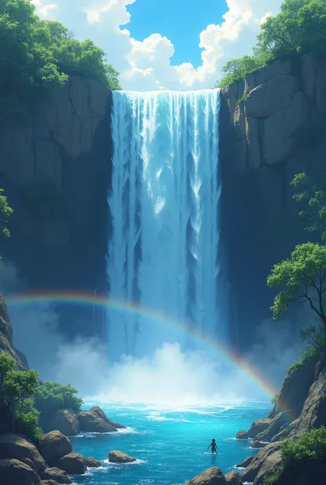 waterfall　of　water　teeth　Above ground　from　ceiling　fart　Go up。　 　On the other hand, I saw 。　3d。　waterof　 near 　 a rainbow 　Raised。　 and {x}　do not have　Scenery。　Small　fish　too　On top　Go up。　 petals　too　 gravity 　Go up。