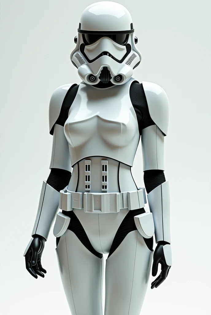 Sexy female stormtrooper (Star Wars), armored leotard, wearing helmet, white armor, no panties