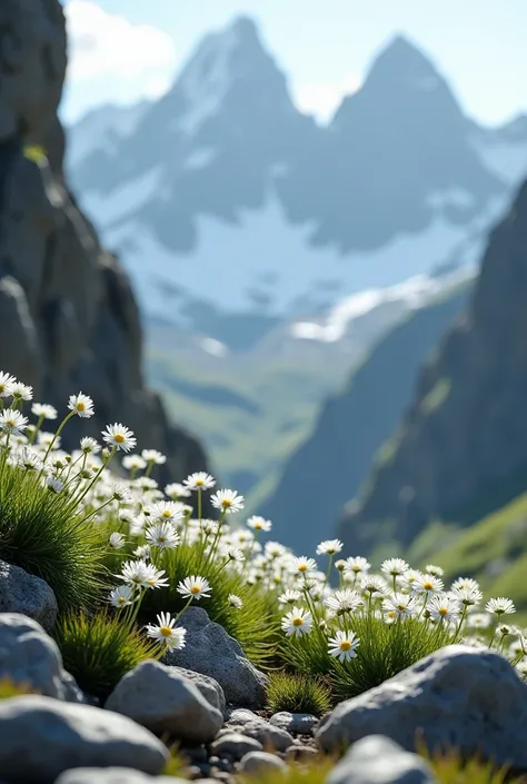 Images of scattered edelweis flowers 