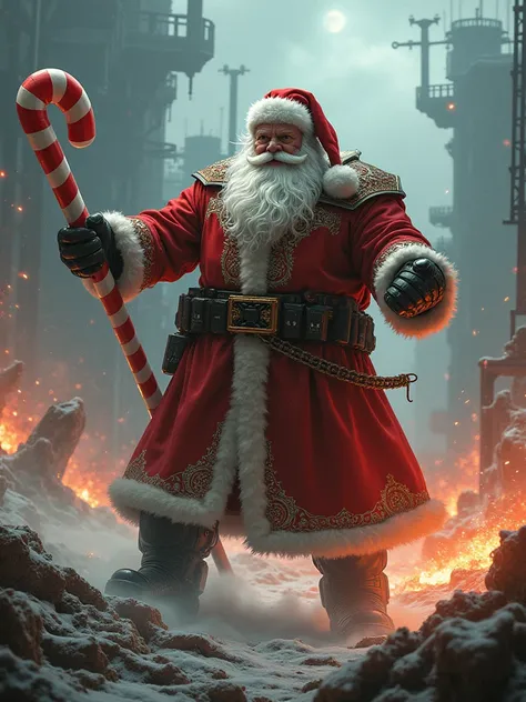 Santa Claus fighting in the battle for Christmas, warhammer 4k.