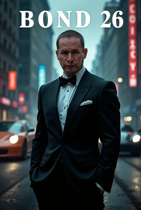  To create a poster for Bond 26  (2025) stands next to or behind ,  characters ,  In the distance may be sports cars hurtling ,  Jason Statham can be illuminated from a left-hand corner . 
font: you can build a powerful design ,  yes be a special spy . 
 c...