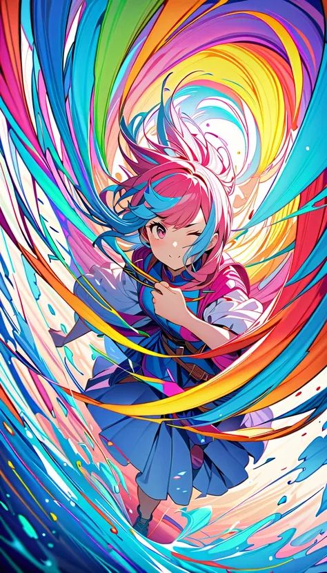 (masterpiece,  top quality ,  Official Art:1.2), ( colorful ),  Perfect Anatomy,  watching the audience,  One Girl , Alone, White background, floating  colorful  water,  super fine illustration , highly  Details, dynamic angle, beautiful  Details, 8k, brea...