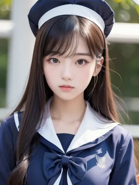  like an idol , long hair , straight hair , Round face , bust up ,  sailor suit  ,  as pictured  ,  High School