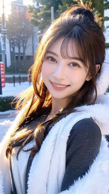 Beautiful girl smiling in the snow、Winter clothing、