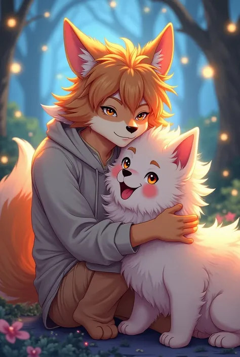 Huma furry anime male, with a fluffy dog