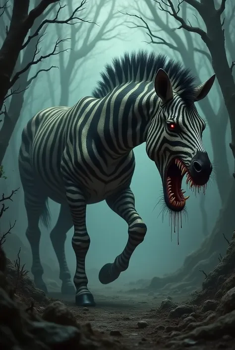 Horror zebra in the forest WTH shap teeth 