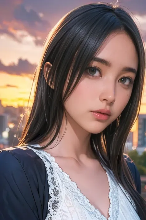 (8k、born、 professional 、 top quality 、masterpiece:1.2)、(Genuine、 Photorealistic:1.37)、 ULTRA DETAIL、(Portrait of an 18 years old woman)、(expensiveest Detail Skin:1.2)、(expensiveest detail face:1.2)、1 Female、18 years old、 black hair、 long hair、expensive 、Ja...