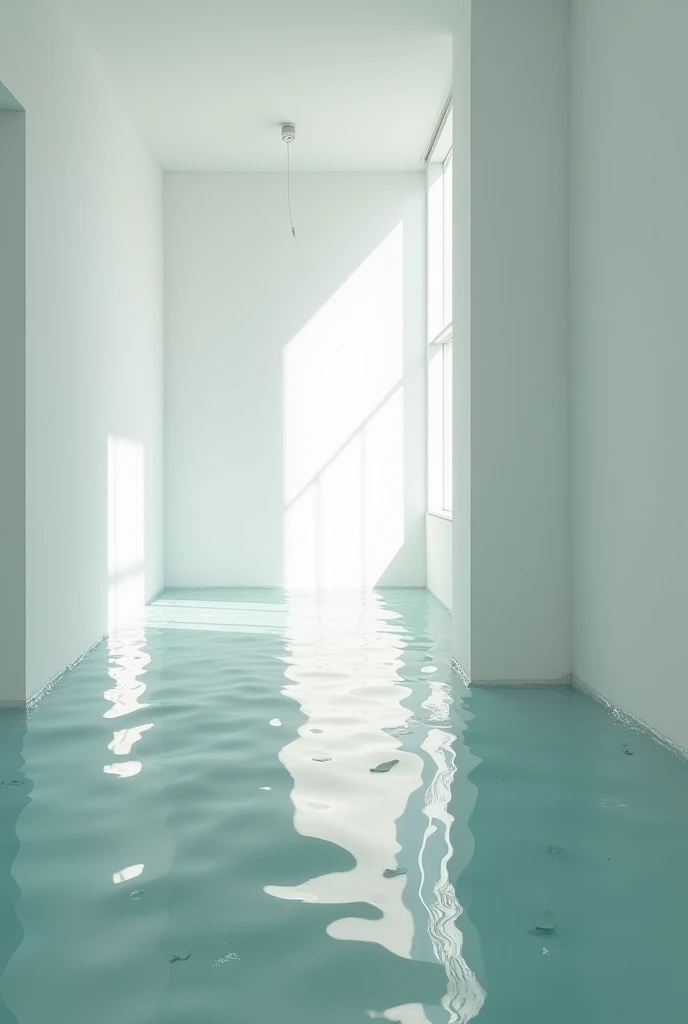 Flooded apartment with white walls