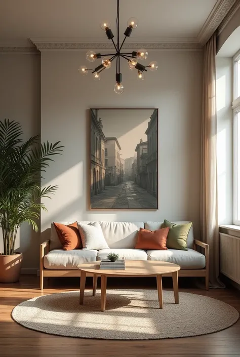 Create two images in one image. First image is a old living room of a home as  the background image. second one is placed above the background image, the image is same old living room is beautifully interior designed modern