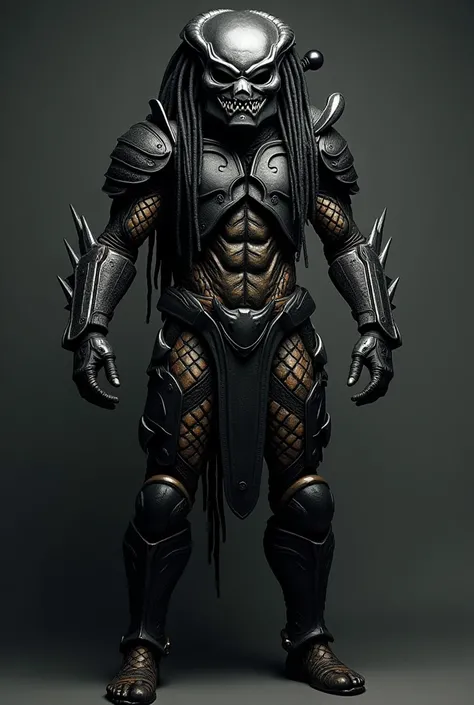 Race: Predator /Yautja

Height: 86"

skin: obsidian black

Hair: Waist-length dreadlocks 



The character is wearing a PREDATOR mask, differing only on the front, where it is modeled with high precision to closely resemble the snarling face of a xenomorph...