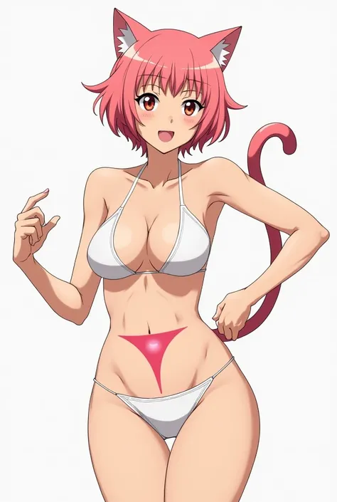 Image of the Tatsumaki character from the anime One Punch Man In Underwear with Cats Ears, Cats Tail and Showing Her Pink Vagina