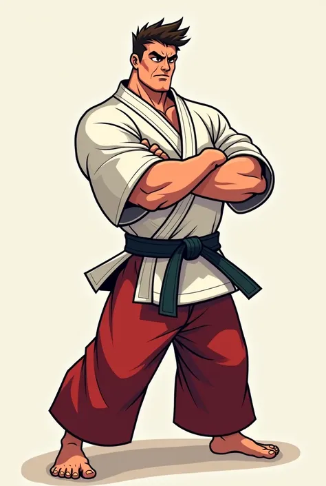 man with ,Judo kimono, you ,braçyou cruzadyou, stopped, , cartoon style, Bottomless