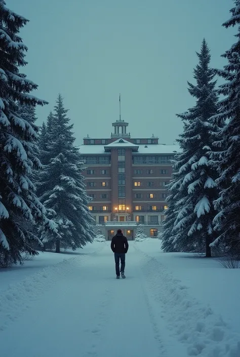 Give me all the images separately, respecting semicolons of a similar story In the middle of the mountains of Colorado,  stands tall the Overlook Hotel ,  an isolated and majestic place , but with a dark past . During the winter ,  the hotel closes its doo...