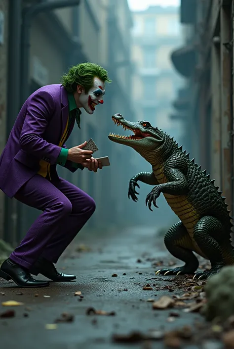 Joker fight small crocodile 