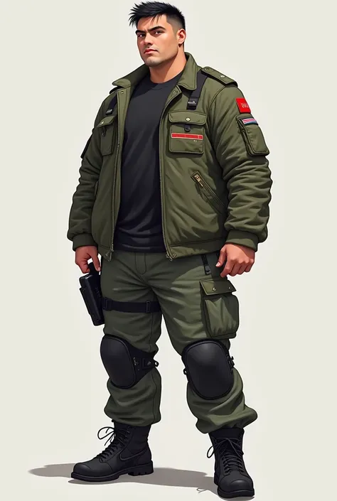 create a full body image of a 35-year-old man,  dark-haired and short military-cut type , I weigh an average of 80 kilos .  will be an avatar for a gamer YouTube channel.  The art should have a style similar to that of modern digital illustrations