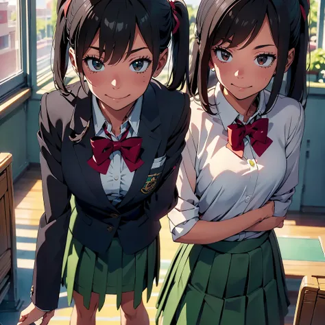  high school girl、Confession、smile、 is opening、 is shy、 staring 、 high image quality、Makoto Shinkai、 Hero Academia 、