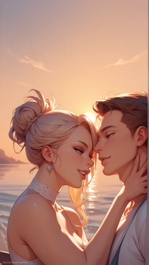 Couple in their 20s, sunset, spectacular view