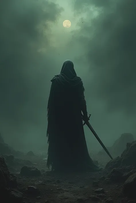 "In the shadow of an ancient crime, Qabil stood over his brother’s lifeless body, his hands stained with guilt and his mind tormented by uncertainty. The earth remained silent, offering no guidance and dark eerie ambience and qabil stands in front of his b...