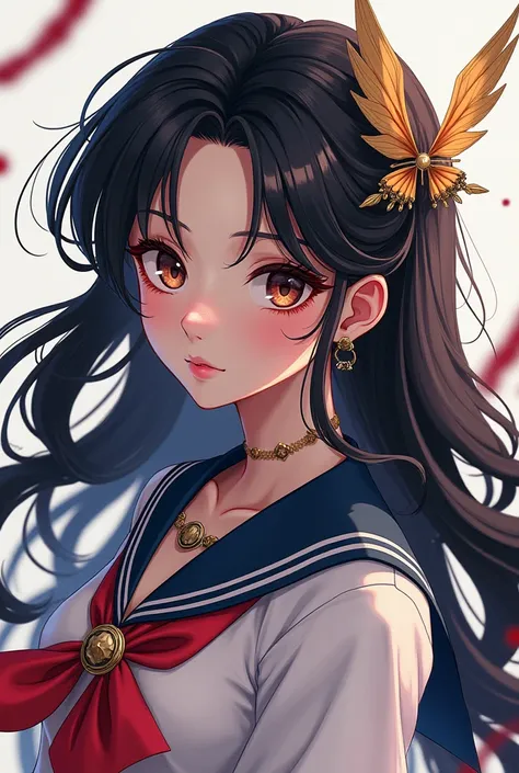 Rich teen anime girl, long black hair, sailor moon style