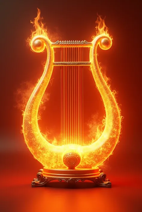 lyre made of light metal, with fiery strings. When played, the notes emit no sound, but waves of heat and flames that dance around the melody. Each chord seems to ignite the surrounding air, creating a visceral sensation of intense heat, artistical, best q...