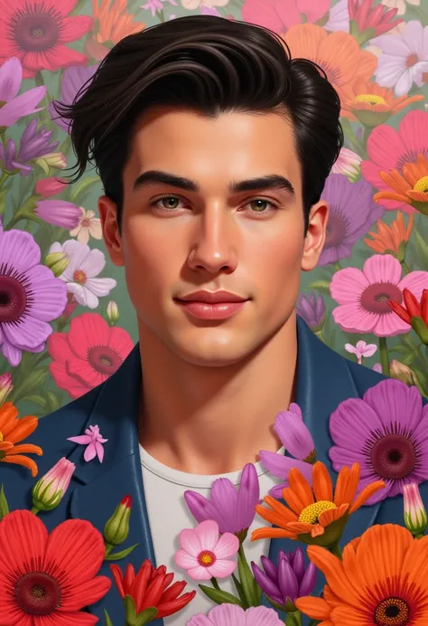 A handsome man on a flowers background 