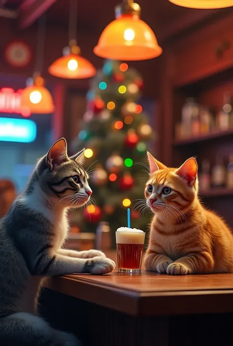 in a gay bar,  a cocker and a Tuléar cotton make a pulse while cats play darts with porcupines instead of darts.  From unicorns to skates they serve customers .  There is a Christmas tree with LGBT colors and Christmas decorations . 