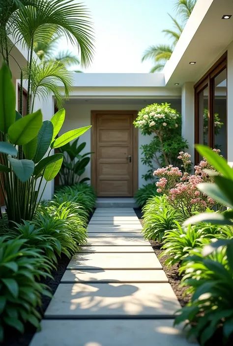 simple modern balinese plant garden frontview 