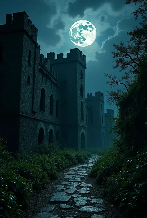 
Scene: The cursed palace as described.
Prompt:
"An old, abandoned palace in a rural village at night, with crumbling walls, overgrown plants, and a full moon casting eerie shadows. The atmosphere is dark and ominous, with an air of mystery and fear."
